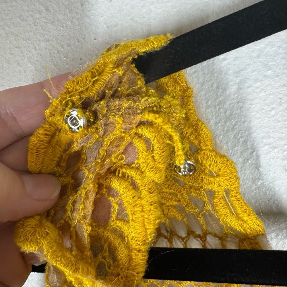Yoana Baraschi Embroidered Sheer Lace Cropped Top Gold Yellow Women’s 2 - Picture 4 of 6